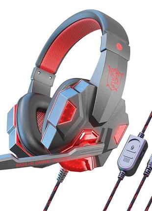 Навушники ігрові soyto sy830mv gaming з підсвіткою й мікрофоном червоні