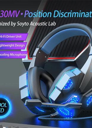 Навушники ігрові soyto sy830mv gaming з підсвіткою й мікрофоном сині