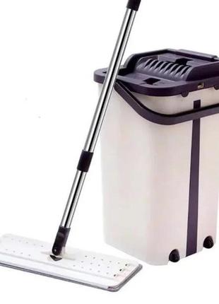 Швабра с ведром easy mop объем 8 л с системой отжима для уборки фиолетова