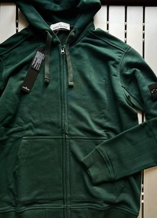 Чоловіча кофта stone island зелена весняна осіння зіп худи стон айленд на блискавці з патчем (b)