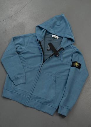 Мужская кофта stone island синяя весенняя осенняя зип худи стон айленд на молнии с патчем (b)