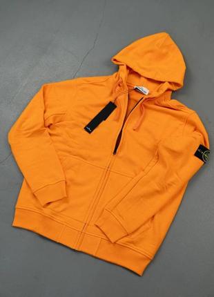 Чоловіча кофта stone island помаранчева весняна осіння зіп худи стон айленд на блискавці з патчем (b)
