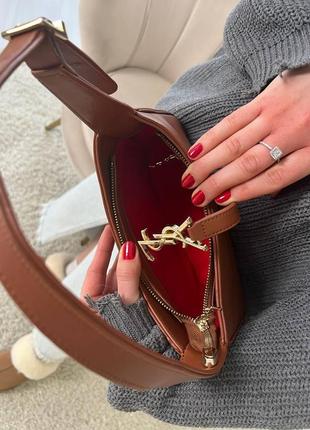 Жіноча сумка із еко-шкіри ysl hobo ив сен лоран хобо yves saint laurent коричневого кольору молодіжна, брендова сумка2 фото