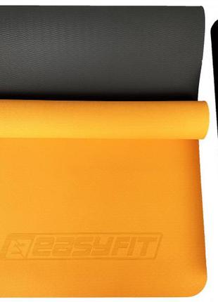 Коврик для йоги и фитнеса easyfit tpe+tc 6 мм двухслойный + чехол оранжевый с черным4 фото