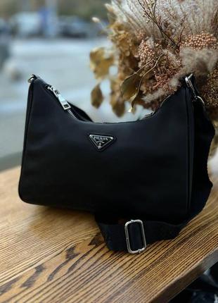 Женская сумка prada big re-edition black прада маленькая сумка на плечо красивая, легкая сумка из эко-кожи1 фото
