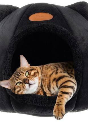 Плюшева лежанка для котів purlov 21947, ліжко для котів, спальне місце для домашніх тварин, чорний