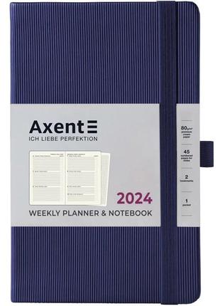 Щотижневик датований 2024 рік, 125*195 мм, синій, 96 аркушів axent partner lines