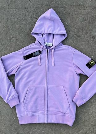 Чоловіча кофта stone island лілова весняна осіння зіп худи стон айленд на блискавці з патчем (b)