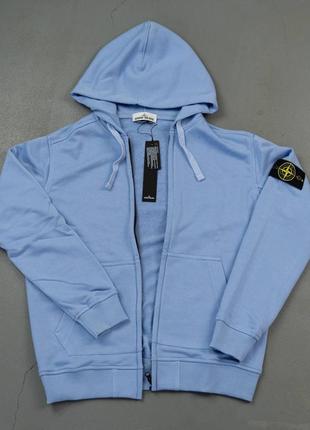 Чоловіча кофта stone island блакитна весняна осіння зіп худи стон айленд на блискавці з патчем (b)