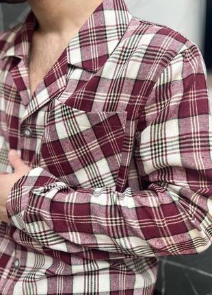 Мужская пижама фланелевая оверсайз красная комплект рубашка и штаны клетчатая (b)10 фото