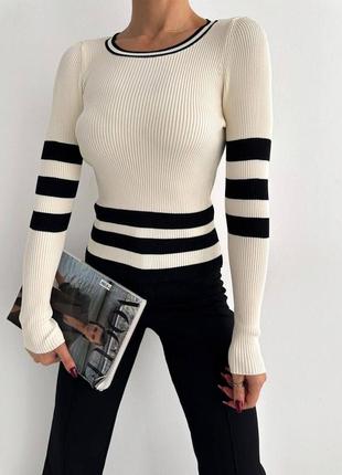 Трендовый женский мягкий полосатый свитер оверсайз кофта в полоску 42-46 трикотаж кофта поло турция полувер5 фото