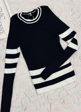 Трендовий жіночий смугастий светр оверсайз кофта в смужку 42-46 трикотаж кофта поло туреччина полувер