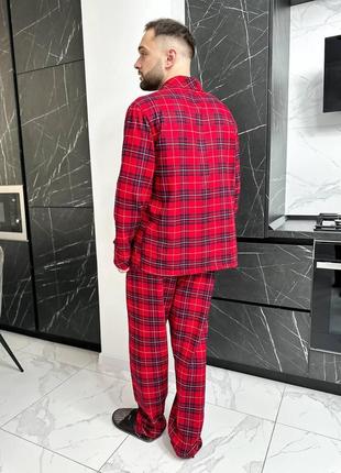 Мужская пижама фланелевая оверсайз красная комплект рубашка и штаны клетчатая (b)2 фото
