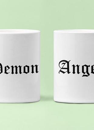 Парные чашки кружки angel demon ангел демон для влюблённых белые 330 мл