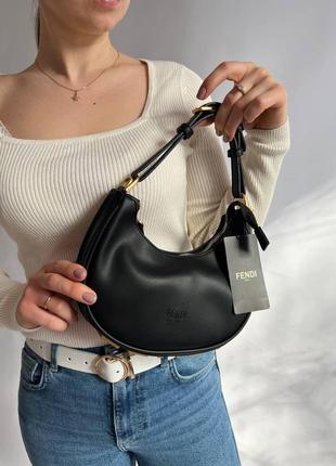 Жіноча сумка з еко-шкіри fendi hobo фенди чорна молодіжна, брендова сумка через плече