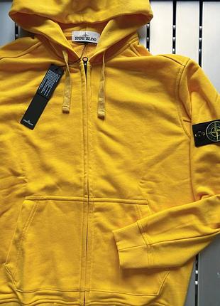 Чоловіча кофта stone island жовта весняна осіння зіп худи стон айленд на блискавці з патчем (b)