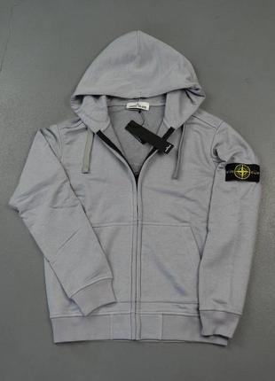 Чоловіча кофта stone island сіра весняна осіння зіп худи стон айленд на блискавці з патчем (b)