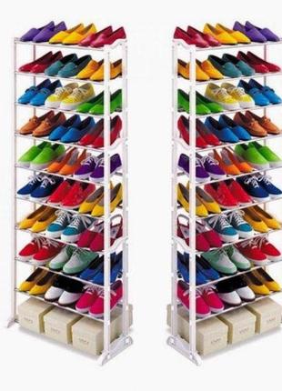 Органайзер-стійка полиця для взуття shoe rack на ніжках 10 полок на 20-30 пар взутя метал4 фото