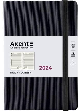 Щоденник датований 2024 рік, 145*210 мм, чорний, 92 аркушів axent partner lines