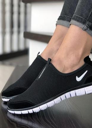 Чудові жіночі сліпони мокасини літні легкі nike free run 3.0 чорні1 фото