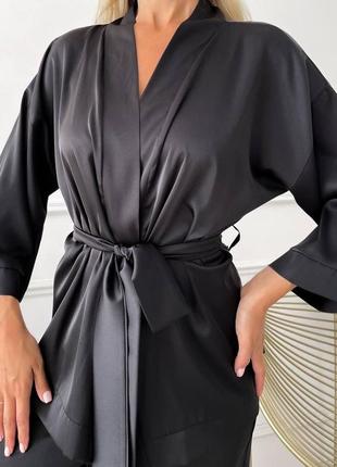 Качественная шелковая женская домашняя пижама для сна костюм пижамного стиля цвет черный ткань шелк армани5 фото