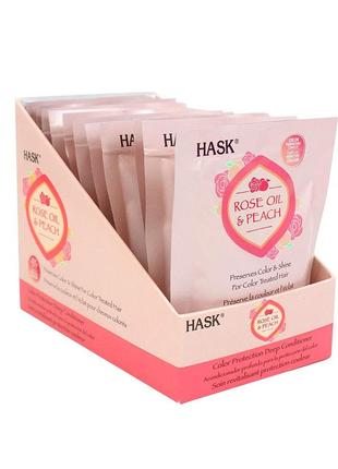 (сша)🌹 hask rose oil &amp; peach маска зволожувальна зміцнювальна для фарбованого волосся 50 g (на 5-6 разів.)4 фото