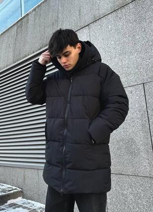 Чоловіча зимова парка стьогана чорна куртка на пуху (b)