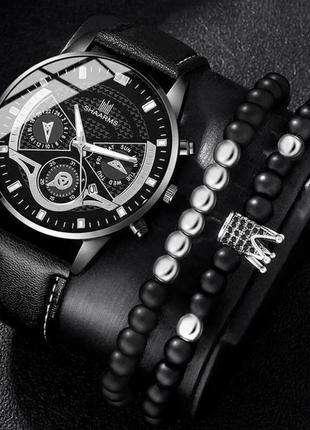 Подарунковий набір для чоловіків: наручний годинник з 2 стильними браслетами - діам. 4,1 см довж. 24 см, шир рем 2 см без коробки.2 фото