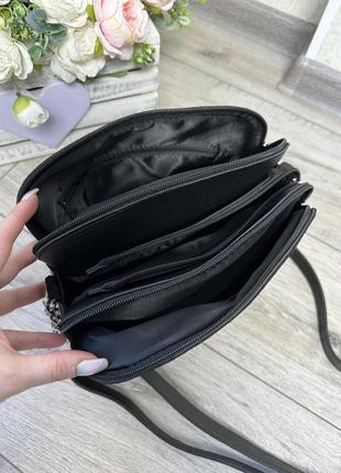 Женская замшевая модная сумка черная маленькая сумочка через плечо4 фото
