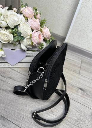 Женская замшевая модная сумка черная маленькая сумочка через плечо3 фото