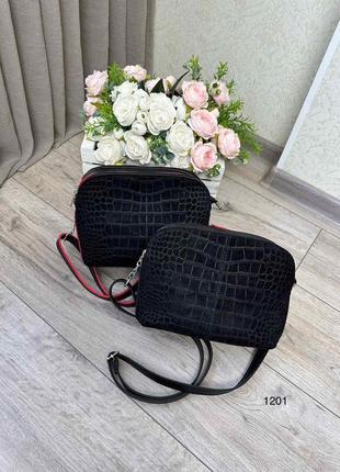 Женская замшевая модная сумка черная маленькая сумочка через плечо5 фото