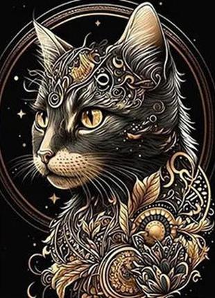 Набір алмазної мозаїки вишивки "чорний кіт", кішка, райдужний чорний повна викладка 5d набори 30х40 см