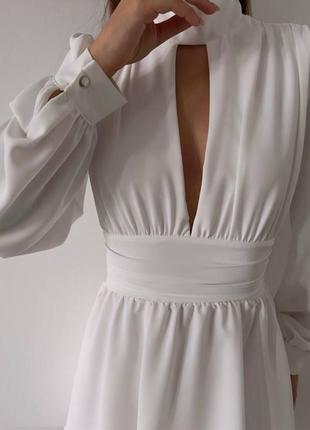 Идеальное женское базовое эффектное платье воздушные рукава драпированное на поясе застегивается на молнию6 фото
