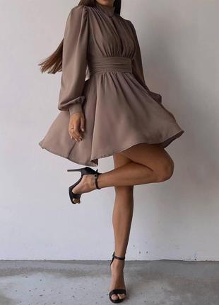 Идеальное женское базовое эффектное платье воздушные рукава драпированное на поясе застегивается на молнию7 фото