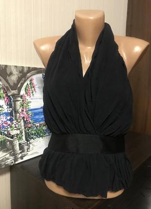 Шёлковый чёрный топ блуза с открытой спиной