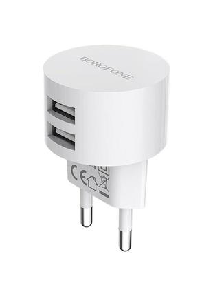 Мережевий зарядний пристрій borofone ba23a brilliant dual port charger set(lightning) white