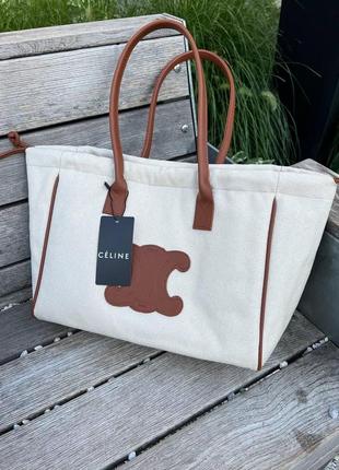 Женская сумка текстильная celine молодежная, брендовая сумка шопер через плечо9 фото