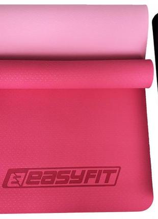 Килимок для йоги та фітнесу easyfit tpe+tc 6 мм двошаровий + чохол рожевий cо св.рожевим2 фото