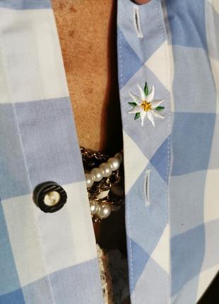 Рубашка в клетку с вышивкой с этно пуговицами olymp стрейч коттон хлопок мужская5 фото