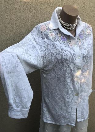 Винтаж,белая рубашка,блуза с вышивкой,хлопок,этно бохо стиль4 фото