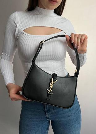 Женская сумка из эко-кожи ysl hobo black ив сен лоран хобо yves saint laurent черного цвета молодежная