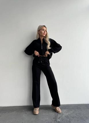 Жіночий базовий модний трендовий костюм у стилі zara кофта на замку та штани пояс на гумці двонитка туреччина