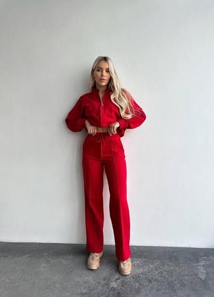 Женский базовый модный трендовый костюм в стиле zara кофта на замке и штаны пояс на резинке двунитка турция8 фото