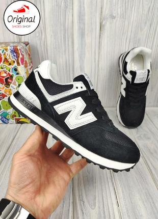 Жіночі кросівки new balance 574 black white logo