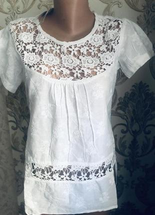 Блуза біла блузка прошва шиття вишита вибита рішелье мереживо мереживна1 фото