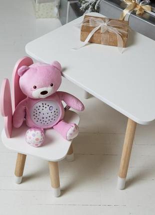 Білий прямокутний столик та стільчик дитячий рожевий метелик з білим сидінням. білий дитячий столик8 фото