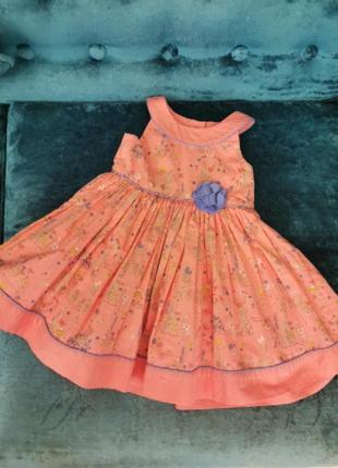 Хлопковое персиковое летнее платье на р. 74-80см.