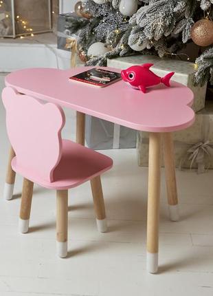 Дитячий столик хмарка і стільчик ведмежа рожевий. столик для ігор, занять, їжі7 фото
