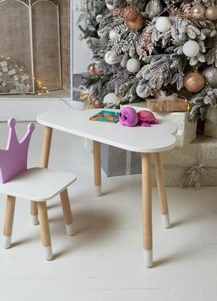 Білий столик хмарка та стільчик корона дитячий фіолетовий. білосніжний дитячий столик6 фото