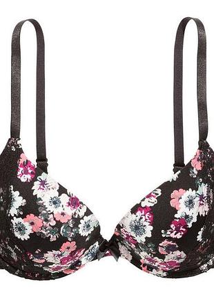 Бюстгальтер пуш ап цветочный принт с кружевом h&m 70a-b